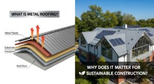 Metal roofing installed on a sustainable residential building