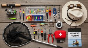 beginner fishing rod and basic fishing equipment setup