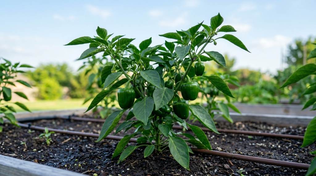 Pepper plants struggling during extreme summer heat in Dallas Texas