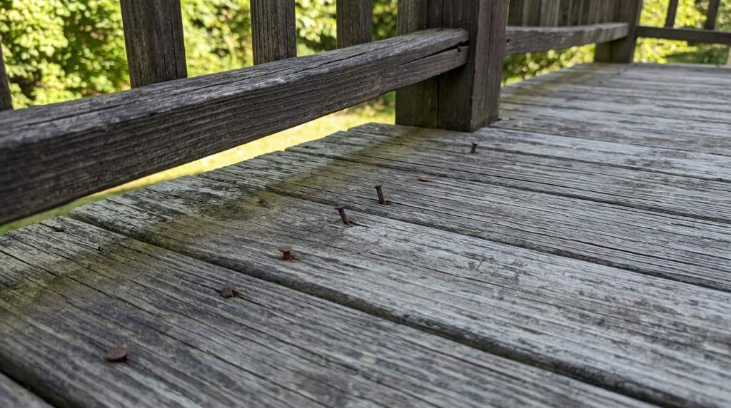 Wood rot damage causing movement in residential deck framing