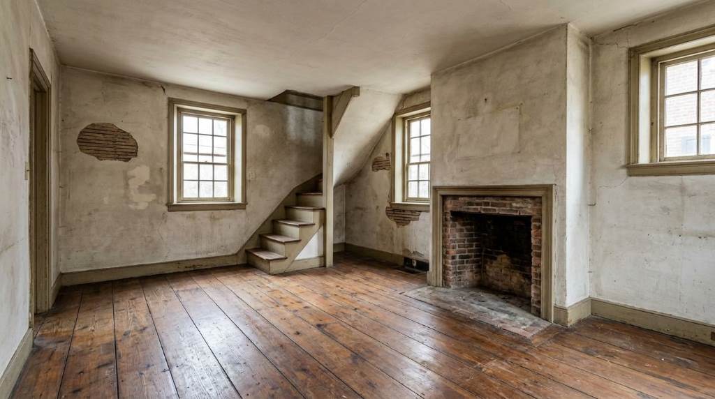 Historic Colonial staircase with restored hardwood flooring